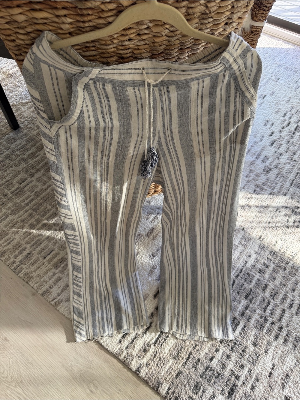 Maurices Vertical Stripe Wide-Leg Drawstring Pants in Gray and Cream